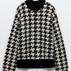 ZARA Oversized Houndstooth crewneck knit sweater chunky